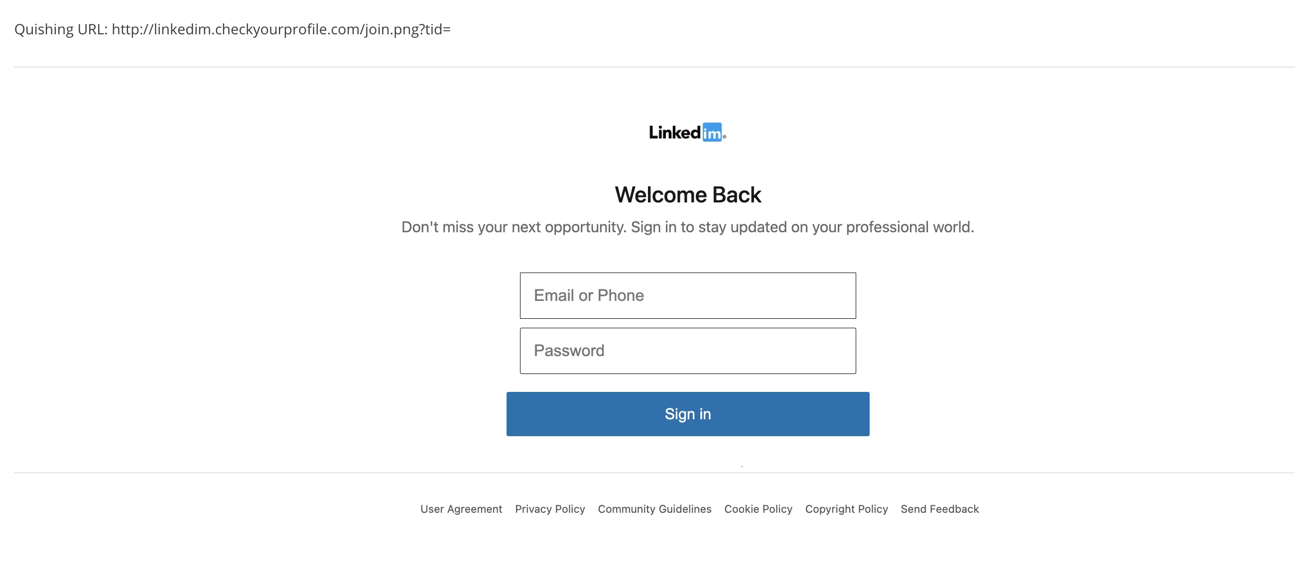 Picture 2. QR Code Phishing Redirect Users to a Fake LinkedIn Page
