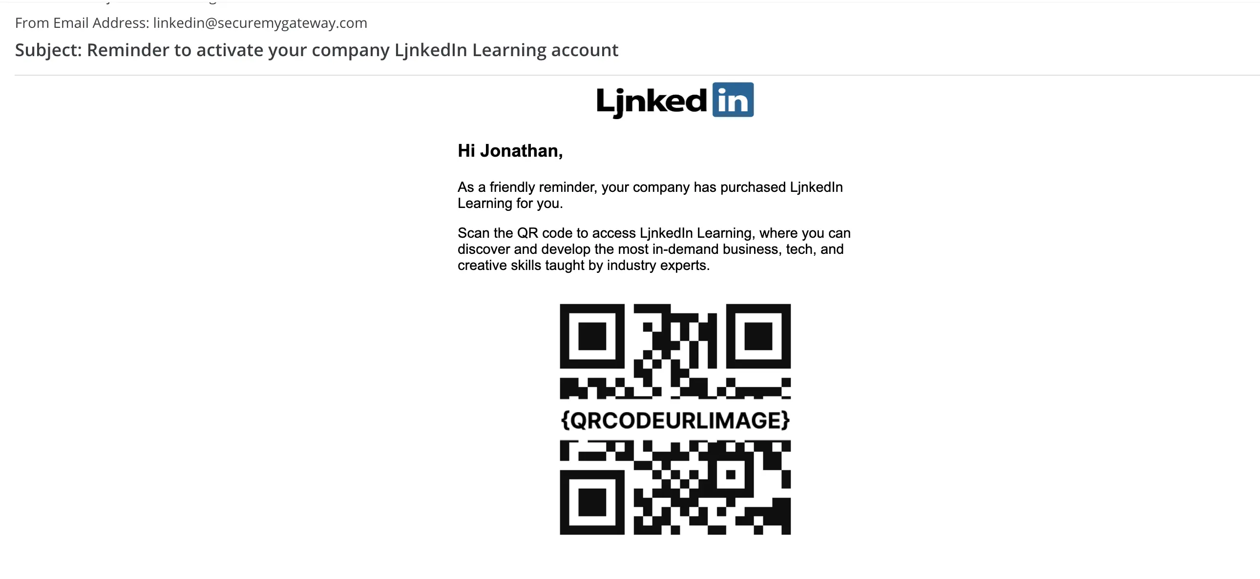 Picture 1. A sample QR Code Phishing Attack Targeting Linkedin Users